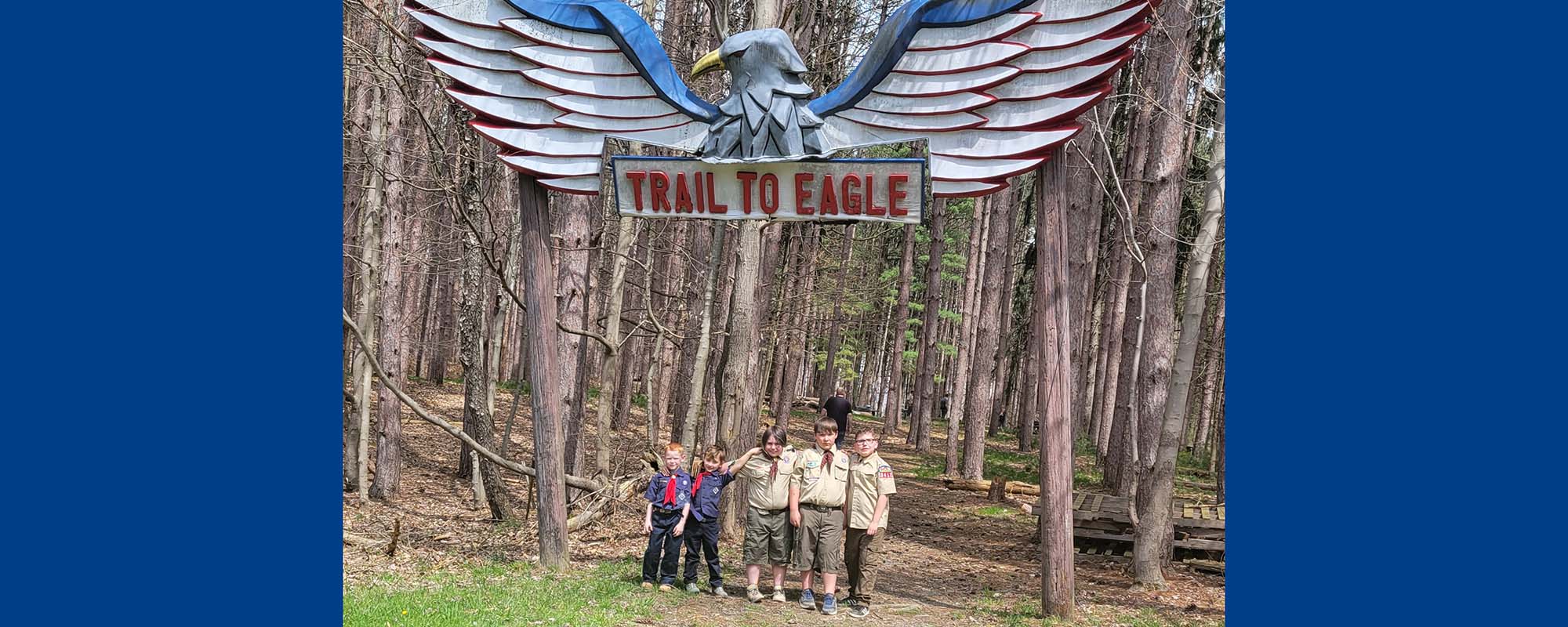 Scouts Posing in front of the entrance to the Manatoc Council Ring